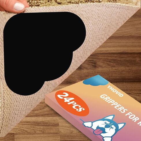 YHOVID [24 Pack] Grippers for Rugs, Double Sided Non-Slip Rug Pads Rug Tape Stickers Washable Area Rug Pad Carpet Tape Corner Side Gripper for Hardwood Floors and Tile,Keeping Your Rug in Place in Kuwait