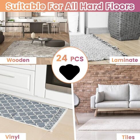 YHOVID [24 Pack] Grippers for Rugs, Double Sided Non-Slip Rug Pads Rug Tape Stickers Washable Area Rug Pad Carpet Tape Corner Side Gripper for Hardwood Floors and Tile,Keeping Your Rug in Place in Kuwait