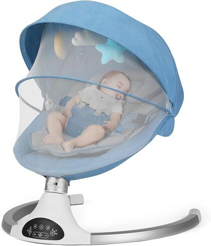 أرجوحة الأطفال من كيدينيكس مع بلوتوث، 10 تهويدات، 3 سرعات، حزام أمان وجهاز تحكم عن بعد - حركة هزازة طبيعية، تتضمن ألعاب معلقة، رمادي in Kuwait