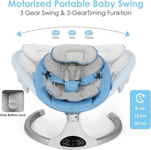 أرجوحة الأطفال من كيدينيكس مع بلوتوث، 10 تهويدات، 3 سرعات، حزام أمان وجهاز تحكم عن بعد - حركة هزازة طبيعية، تتضمن ألعاب معلقة، رمادي in Kuwait