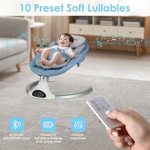 أرجوحة الأطفال من كيدينيكس مع بلوتوث، 10 تهويدات، 3 سرعات، حزام أمان وجهاز تحكم عن بعد - حركة هزازة طبيعية، تتضمن ألعاب معلقة، رمادي in Kuwait