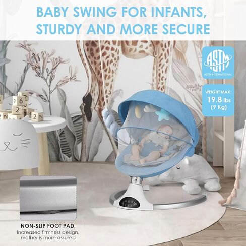 أرجوحة الأطفال من كيدينيكس مع بلوتوث، 10 تهويدات، 3 سرعات، حزام أمان وجهاز تحكم عن بعد - حركة هزازة طبيعية، تتضمن ألعاب معلقة، رمادي in Kuwait