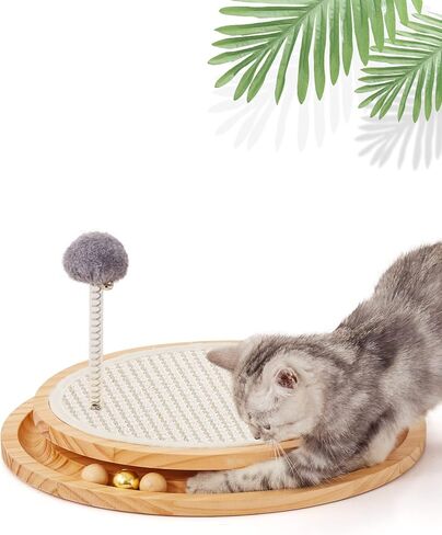 LMUGOOS Cat Scratcher, Cat Natural Sisal Scratching Pad, Kitten Interactive Toy with Ball Track Spring Ball for Chasing Hunting Mental Physical Exercise Puzzle in Saudi Arabia