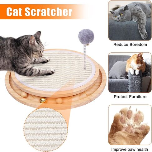 LMUGOOS Cat Scratcher, Cat Natural Sisal Scratching Pad, Kitten Interactive Toy with Ball Track Spring Ball for Chasing Hunting Mental Physical Exercise Puzzle in Saudi Arabia
