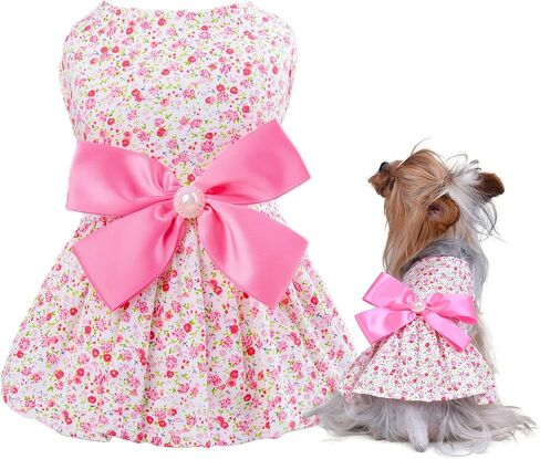 Petroom Sweetie Pup Dog Dress، قميص لطيف بعقدة على شكل فيونكة للكلاب الصغيرة (وردي، XXS) in Saudi Arabia