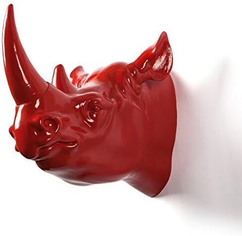 YL Crafts - Resin Rhino Head Sculpture Animal Wall Decor Art, 14 by 10.8 by 6.8" （Red) in Saudi Arabia