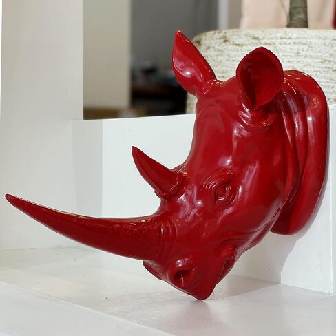 YL Crafts - Resin Rhino Head Sculpture Animal Wall Decor Art, 14 by 10.8 by 6.8" （Red) in Saudi Arabia