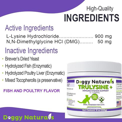 Trulysine L-Lysine للقطط مسحوق عن طريق الفم لدعم المناعة 21.2oz/600g - القطط والقطط من جميع الأعمار، العطس، سيلان الأنف، العيون المائية - نكهة الأسماك والدواجن (الولايات المتحدة الأمريكية) (600 جرام (500 مجم / مغرفة)) in Kuwait