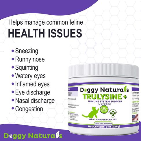 Trulysine L-Lysine للقطط مسحوق عن طريق الفم لدعم المناعة 21.2oz/600g - القطط والقطط من جميع الأعمار، العطس، سيلان الأنف، العيون المائية - نكهة الأسماك والدواجن (الولايات المتحدة الأمريكية) (600 جرام (500 مجم / مغرفة)) in Kuwait