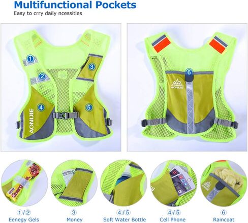 AONIJIE Men Women Ultralight Running Vest Pack Reflective Breathable Hydration Backpack for Hiking Camping Marathon Cycling Race (Gray- with 2 pcs 250ml Bottles) in Kuwait