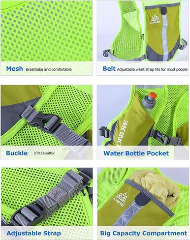 AONIJIE Men Women Ultralight Running Vest Pack Reflective Breathable Hydration Backpack for Hiking Camping Marathon Cycling Race (Gray- with 2 pcs 250ml Bottles) in Kuwait