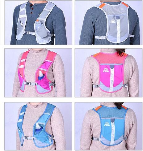 AONIJIE Men Women Ultralight Running Vest Pack Reflective Breathable Hydration Backpack for Hiking Camping Marathon Cycling Race (Gray- with 2 pcs 250ml Bottles) in Kuwait