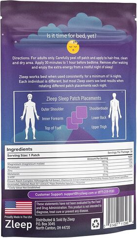 Zleep - Sleep Patches w/Dream Complex and Melatonin to Promote Quality Sleep and Reduce Tiredness (2 Pack, 60 Patches) in Saudi Arabia