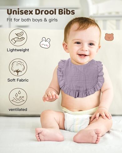 Lictin 8-Pack Muslin Baby Bibs - Bandana Drooling and Teething Bibs, Unisex Cotton in Saudi Arabia