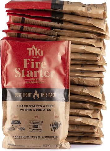 TIKI Brand Fire Starter | 10-Pack, Indoor/Outdoor Fire Starter, Wood Pellets, Outdoor Fire Pit Fire Starter, Indoor Fire Place Fire Starter, Easy Fire Starter, 15 x 11.88 x 9 inches, 122000768,Brown in Kuwait