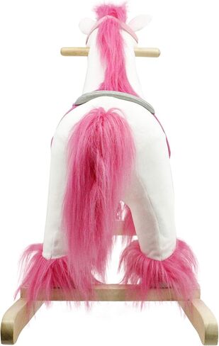 مغامرة الحيوان | كرسي هزاز من الخشب الحقيقي للركوب | يونيكورن الأبيض والوردي | مثالية للأعمار من 3 سنوات فما فوق in Kuwait