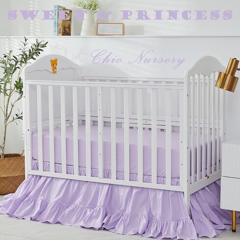 Brandream Boho Bohemian Girl Baby Nursery Crib Bed Skirt Dust Ruffle - Neutral Solid Color Beige Cream Off White Farmhouse Chic 100% Washed Cotton Ruffle in Saudi Arabia