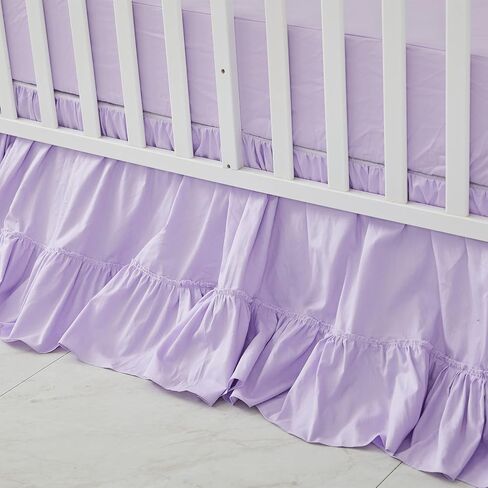 Brandream Boho Bohemian Girl Baby Nursery Crib Bed Skirt Dust Ruffle - Neutral Solid Color Beige Cream Off White Farmhouse Chic 100% Washed Cotton Ruffle in Saudi Arabia