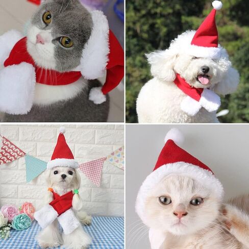 YUJUN 2PCS Cat Christmas Costume Christmas Pet Santa Hat with Scarf Outfit for Puppy Kitten Christmas Party Costume Supplies in Kuwait
