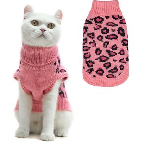 Mihachi Winter Warm Cat Sweater Turtleneck Puppy Pets Sweater Knit Vest Fashion Leopard for Cats Puppy Small Animals Brown Large in Kuwait