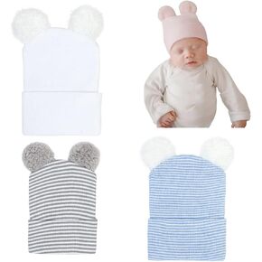 upeilxd Newborn Baby Hat Infant Caps Baby Boy Girl Toddler Hospital Hats Bow Double Layer Knit Beanie Cap for 0-3 Months