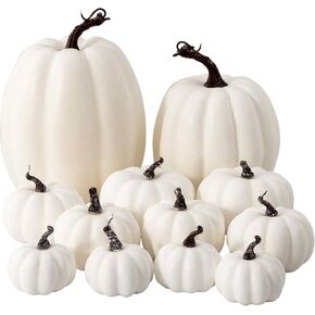 12 قطعة من Oyydecor بأحجام متنوعة من القرع الاصطناعي لتزيين الحصاد والقرع الأبيض والقرع الرغوي المزيف لديكور الخريف والخريف وعيد الشكر وديكورات الهالوين (أبيض، 12 قطعة) in Kuwait
