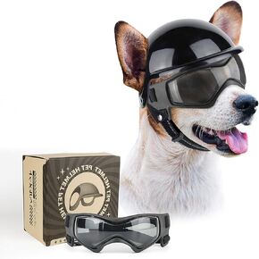 PETLESO Dog Goggles for Small Dogs with Helmet, 2pcs Dog Sunglasses and Dog Helmet Set for Small Medium Dog Outdoor Driving Walking, Pink