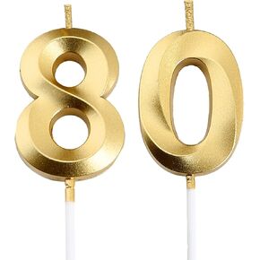 Bailym Silver 80th Birthday Candles, Number 80 Cake Topper for Birthday Decorations Party Decoration