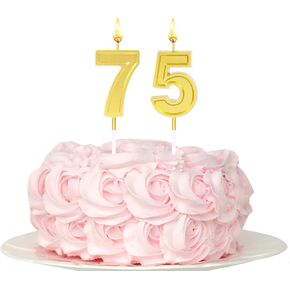 شموع عيد الميلاد 57 و75 من كينسينكو للكعك رقم 75 شموع، شموع ذات أرقام ذهبية 75 قطعة علوية للكيك لتزيين حفلات الزفاف السعيدة 57 و75