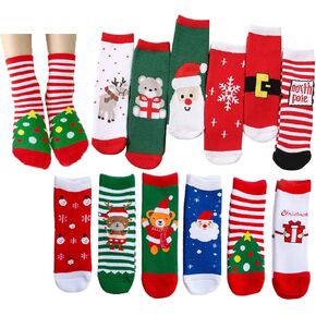 Gellwhu 12 زوجًا من جوارب عيد الميلاد للأطفال هدايا تخزين حشوات سميكة للشتاء الدافئ للعطلات جوارب قطنية للأطفال الصغار in Kuwait