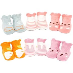 Kisgyst 6 Pairs Baby Non Slip Grip Cotton Animal Ankle Socks with Non Skid Soles for Newborn Toddler Boy Girl