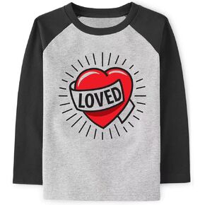 Mrocioa Toddler Boy Girls Loved Heart Valentine's Day Kids Raglan Long Sleeve Shirt 1-7 Years