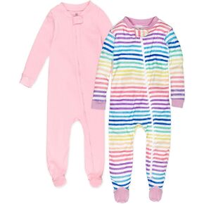HonestBaby Non-Slip Footed Pajamas One-Piece Sleeper Jumpsuit Zip-Front Pjs 100% Organic Cotton for Baby Girls