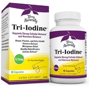 Terry Naturally Tri-Iodine 12.5 mg - 12500 mcg Iodine, 180 Vegan Capsules - Supports Hormone Balance, Promotes Breast & Prostate Health - Non-GMO, Gluten-Free, Kosher - 180 Servings in Kuwait