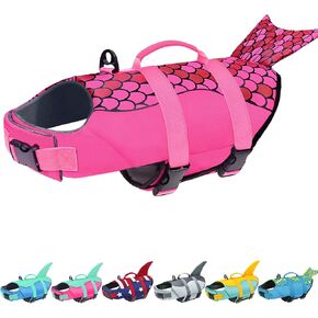 Malier Dog Life Jacket, Ripstop American Flag Dog Life Vest for Swimming Boating, Shark Puppy Lifesaver with High Buoyancy Swimsuit for Small Medium and Large Dogs (Small)