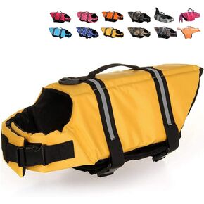 HAOCOO Dog Life Jacket Vest Saver Safety Swimsuit Preserver with Reflective Stripes/Adjustable Belt Dogs?Pink Bone,M in Kuwait