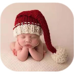 Vemonllas Christmas Newborn Photography Props Baby Photo Props Outfit Hat Newborn Photoshoot Xmas Santa Claus Red Hat