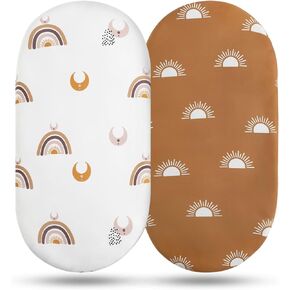 Bassinet Sheets, Bassinet Sheets for Baby Boy, Bassinet Sheet Neutral, Fit for Rectangle, Round, Oval, Hourglass Bassinet Mattress, Flexible for Different Bassinet Pad/Mattress, 2 Pack