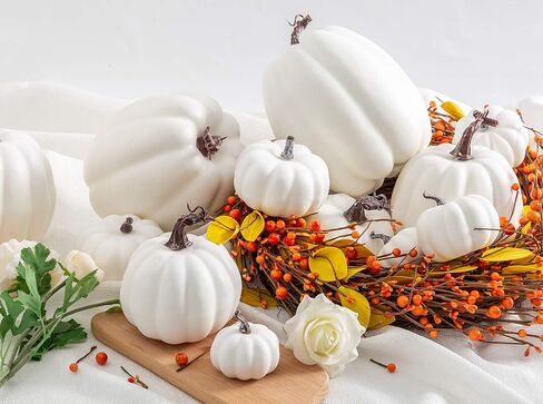 12 قطعة من Oyydecor بأحجام متنوعة من القرع الاصطناعي لتزيين الحصاد والقرع الأبيض والقرع الرغوي المزيف لديكور الخريف والخريف وعيد الشكر وديكورات الهالوين (أبيض، 12 قطعة) in Kuwait