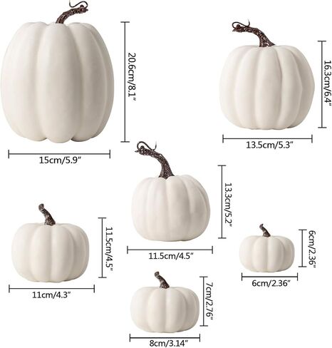 12 قطعة من Oyydecor بأحجام متنوعة من القرع الاصطناعي لتزيين الحصاد والقرع الأبيض والقرع الرغوي المزيف لديكور الخريف والخريف وعيد الشكر وديكورات الهالوين (أبيض، 12 قطعة) in Kuwait