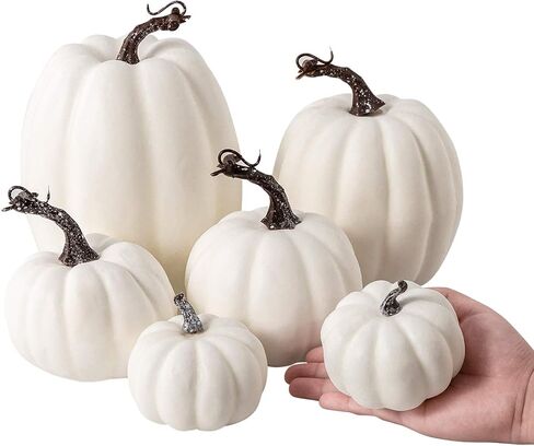 12 قطعة من Oyydecor بأحجام متنوعة من القرع الاصطناعي لتزيين الحصاد والقرع الأبيض والقرع الرغوي المزيف لديكور الخريف والخريف وعيد الشكر وديكورات الهالوين (أبيض، 12 قطعة) in Kuwait