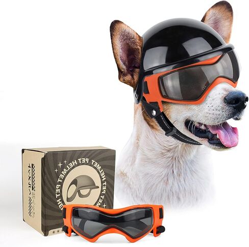 PETLESO Dog Goggles for Small Dogs with Helmet, 2pcs Dog Sunglasses and Dog Helmet Set for Small Medium Dog Outdoor Driving Walking, Pink in Saudi Arabia