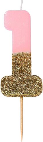 Talking Tables Pink Number 0 Birthday Candle with Gold Glitter Premium Quality Cake Topper Decoration for Kids, Adults, Party, Anniversary, Milestone Age, Height 8cm, 3", PINK0 in Saudi Arabia