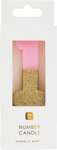Talking Tables Pink Number 0 Birthday Candle with Gold Glitter Premium Quality Cake Topper Decoration for Kids, Adults, Party, Anniversary, Milestone Age, Height 8cm, 3", PINK0 in Saudi Arabia