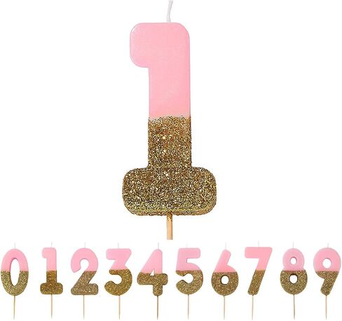 Talking Tables Pink Number 0 Birthday Candle with Gold Glitter Premium Quality Cake Topper Decoration for Kids, Adults, Party, Anniversary, Milestone Age, Height 8cm, 3", PINK0 in Saudi Arabia
