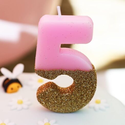 Talking Tables Pink Number 0 Birthday Candle with Gold Glitter Premium Quality Cake Topper Decoration for Kids, Adults, Party, Anniversary, Milestone Age, Height 8cm, 3", PINK0 in Saudi Arabia