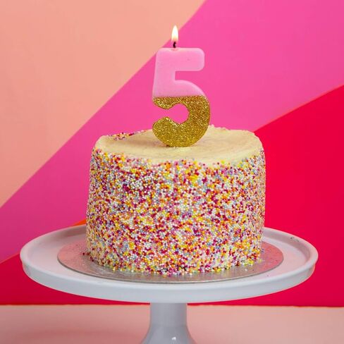 Talking Tables Pink Number 0 Birthday Candle with Gold Glitter Premium Quality Cake Topper Decoration for Kids, Adults, Party, Anniversary, Milestone Age, Height 8cm, 3", PINK0 in Saudi Arabia