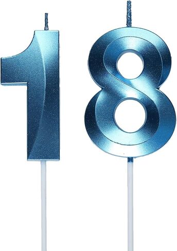 Blue 18th Birthday Candles, Number 18 Cake Topper for Birthday Decorations Party Decoration in Saudi Arabia