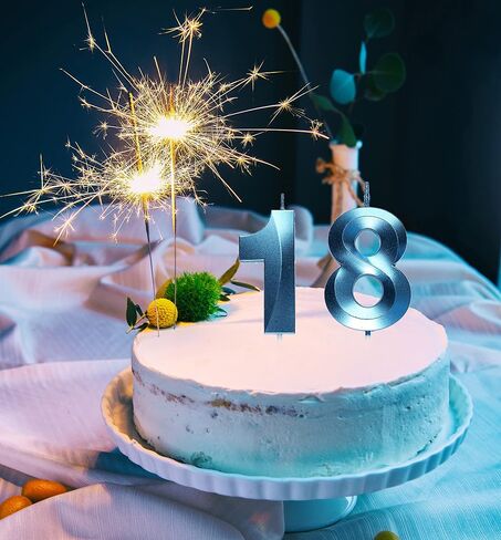 Blue 18th Birthday Candles, Number 18 Cake Topper for Birthday Decorations Party Decoration in Saudi Arabia