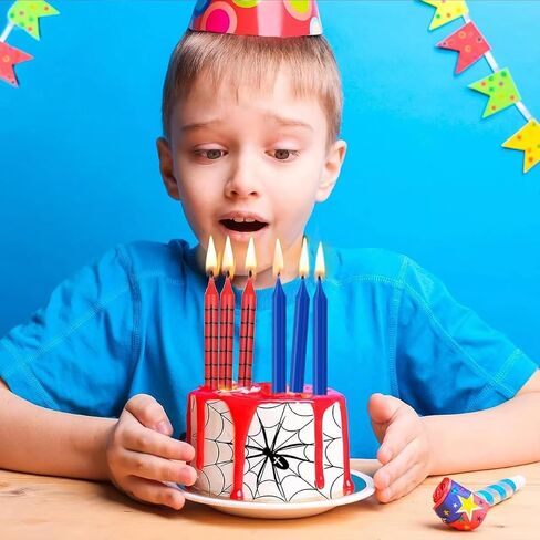 12 Pcs Spider Themed Birthday Candles Cake Candels in Holders Spider Web Cake Topper for Racing Cars Party Decoration Baby Shower Halloween Party in Saudi Arabia